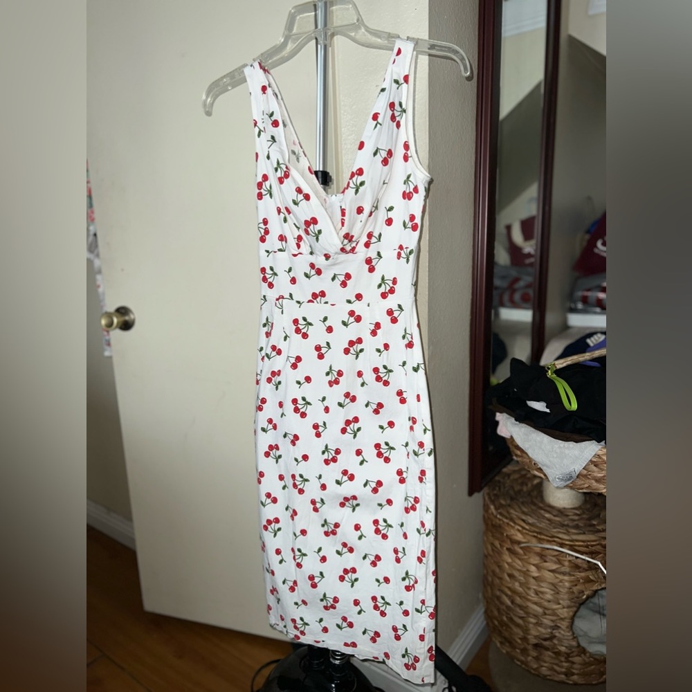 WHITE W/ RED CHERRIES PIN UP DRESS